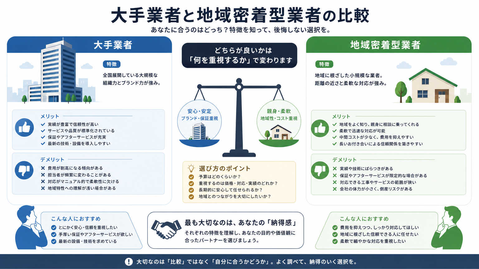 【比較】大手業者と地域密着型業者はどちらがいいか